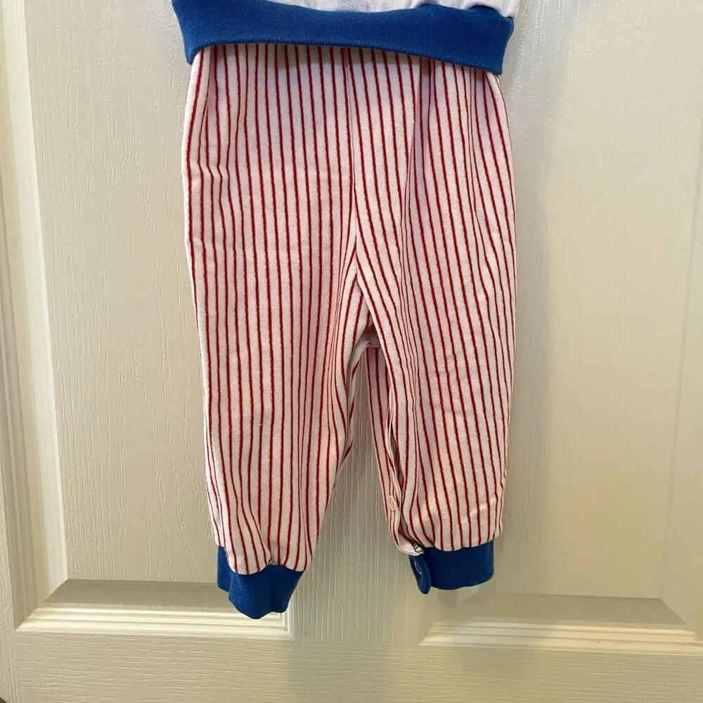 Vintage Buster Brown Baseball Jumpsuit Romper Applique USA Boys Size 12 Months